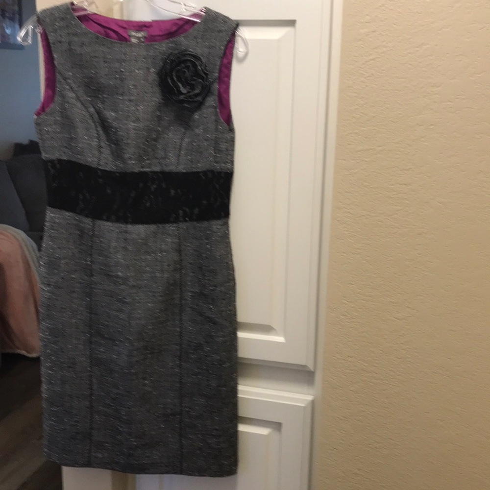 Muse grey and black sleeveless herringbone pattern dress